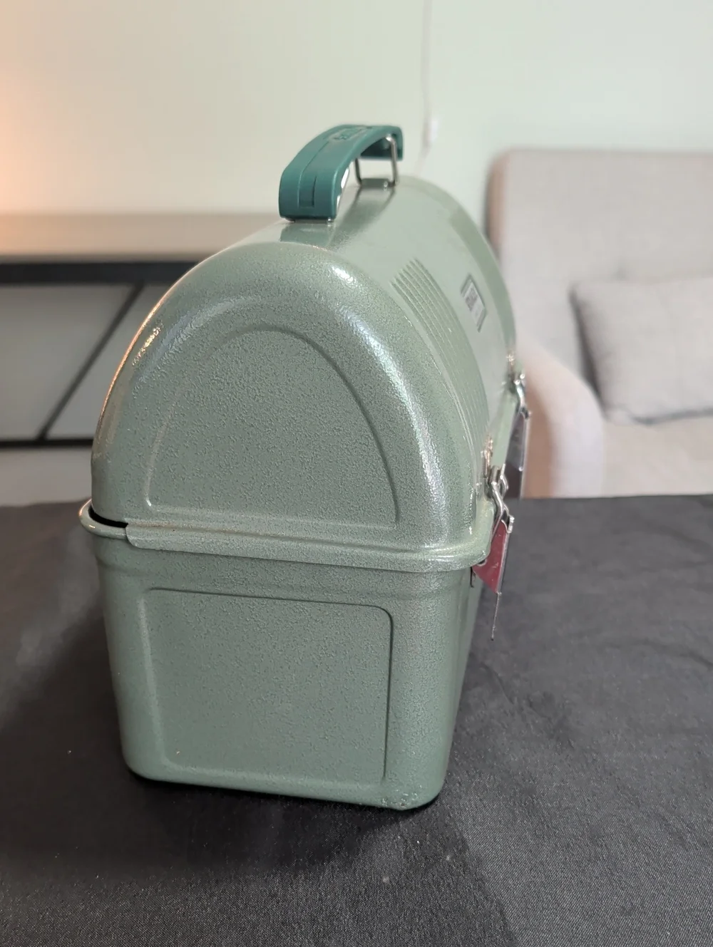 Vintage Stanley Drab Green Metal Lunch Box with Metal Latches